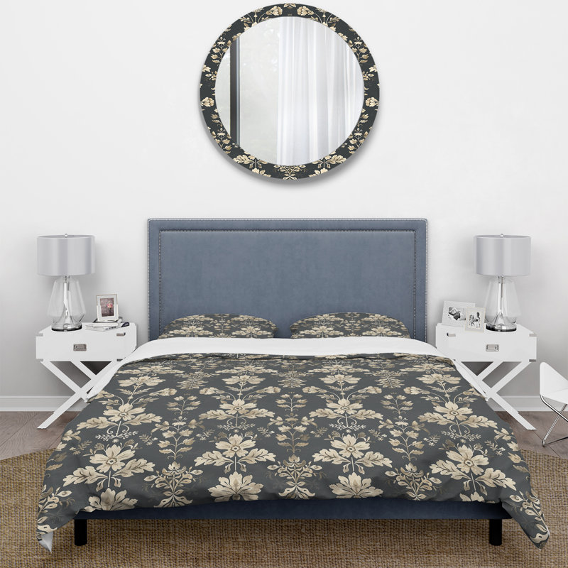 Ensemble de housse de couette campagne gris foncé Farmhouse Charm VI, Housse de couette très grand + 2 taies décorativ