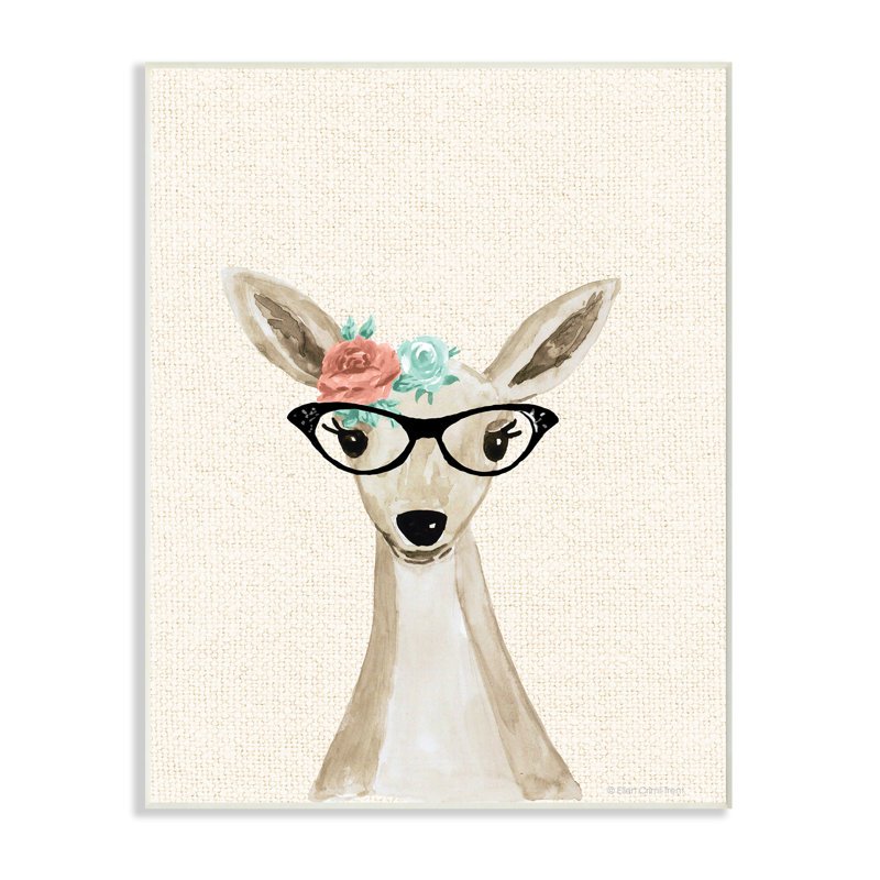 Cerf boisé avec lunettes pour chat, H 15 po x l 10 po, Plaque murale