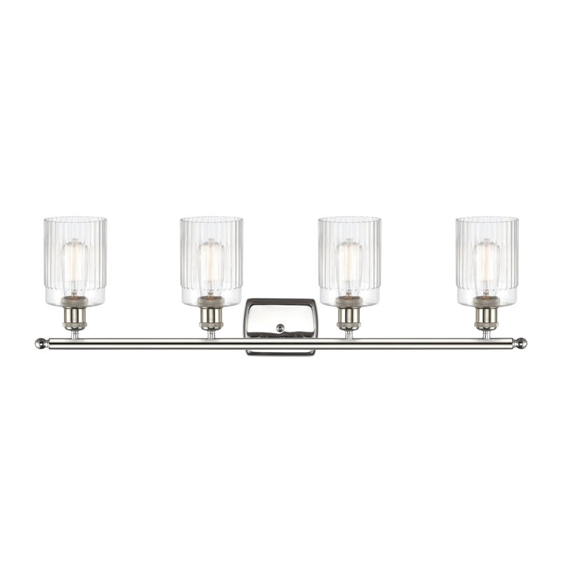 Éclairage pour salle de bain 4 lumières Caplinger, Ampoule DEL 6 watts Vinage, Transparent, Nickel poli