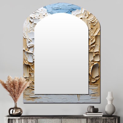 Or et souk de Whitemarrakech au Maroc I - miroir asymétrique marocain, miroir mural unique à arche dorée, impression sur métal
