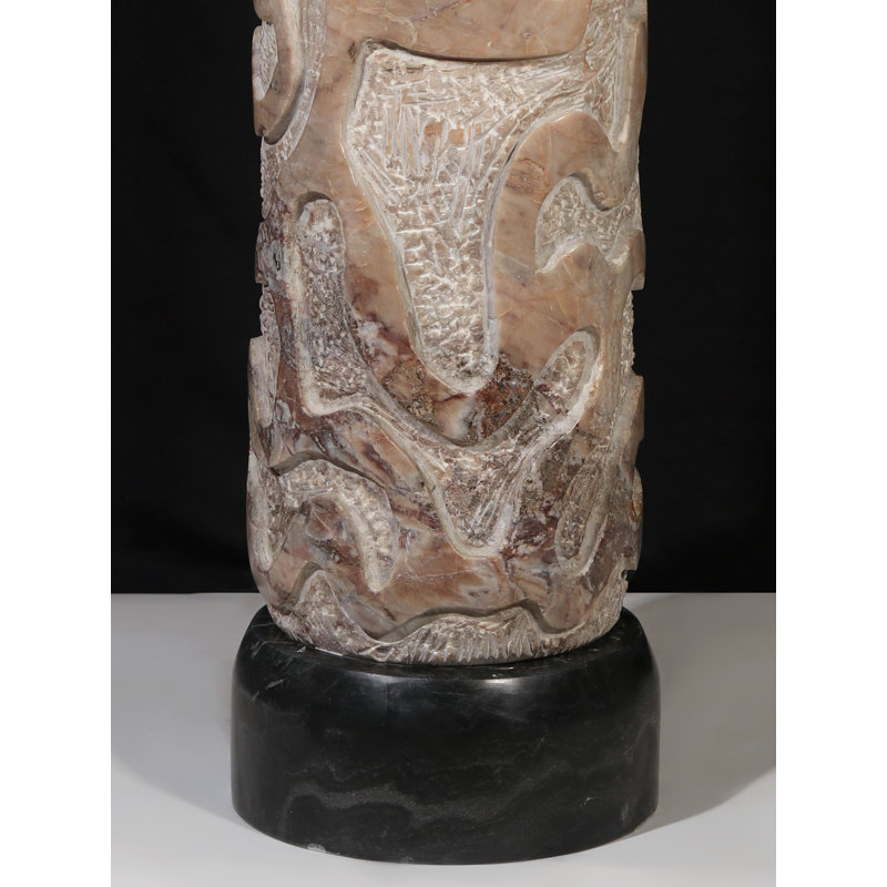 24" Prithvi Pillar Hand-Carved Stone Totem in Earth Tones – Modern Organic Sculpture for Living Room or Garden Decor