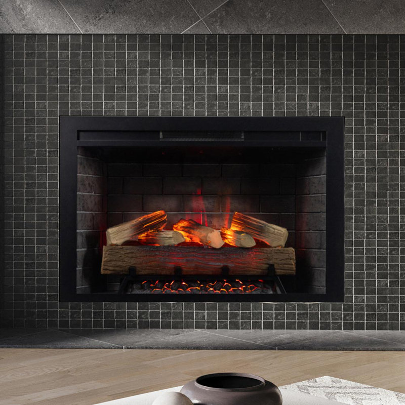 Uptown 39.02" Electric Fireplace Insert Heater, Compatible with Alexa & Google Home - Brick Background