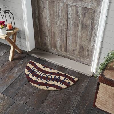 Festive Finds RWB Flag Stripes Coir Welcome Rug Half Circle 16.5x33