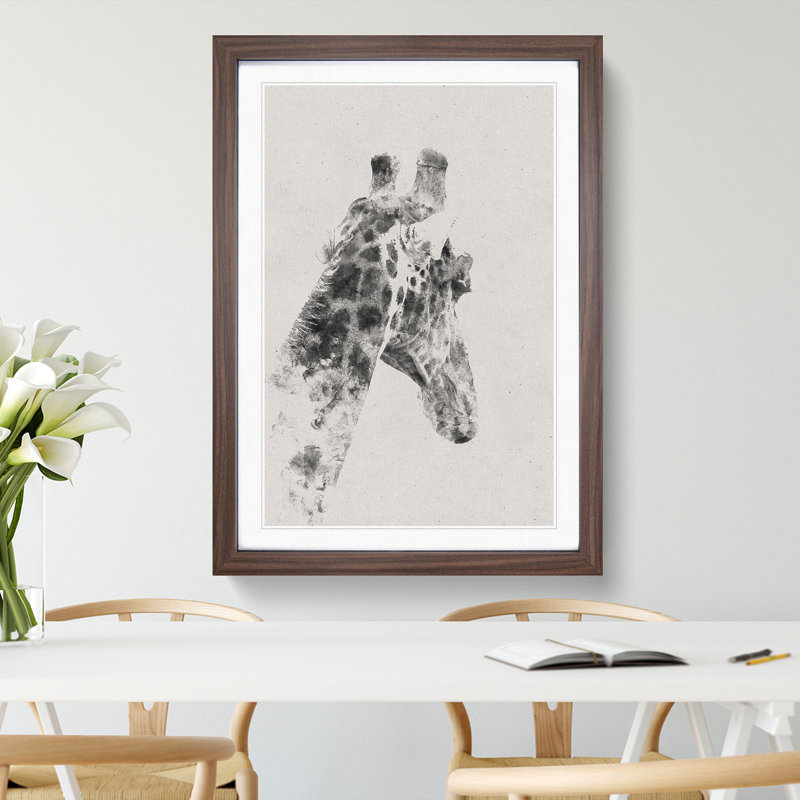 Giraffe Vol.5 - Picture Frame Painting, Walnut Framed, 65cm H x 48cm W x 2cm D