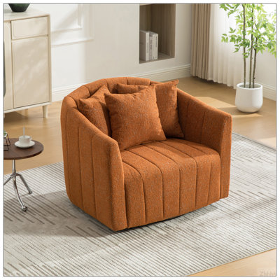 Fauteuil demi-tonneau pivotant surdimensionné de 39 po et pivotant à 360 ° de 39 po et demi-canapé confortable avec 3 coussins, fauteuil club en chenille capitonné en chenille pour salon, chambre à coucher, bureau, salon, blanc-noir