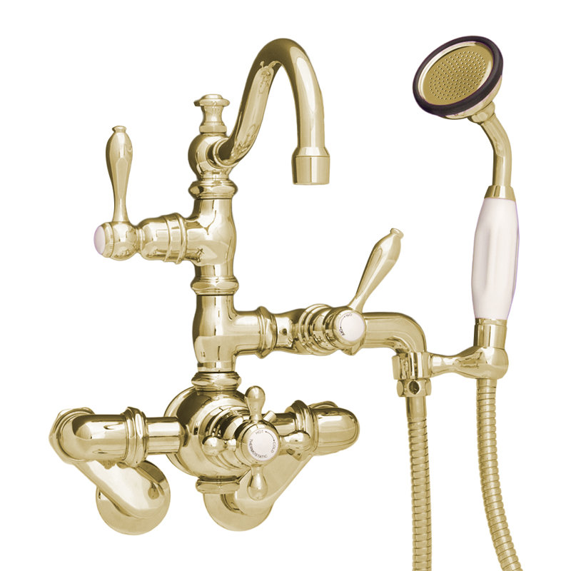 Robinet de baignoire thermostatique avec poignées en croix avec douchette par Strom Living, Laiton ultra enduit