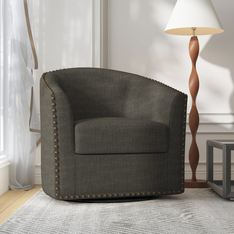 Yamber 77.2 Cm Wide Swivel Barrel Chair, Grey Polyester