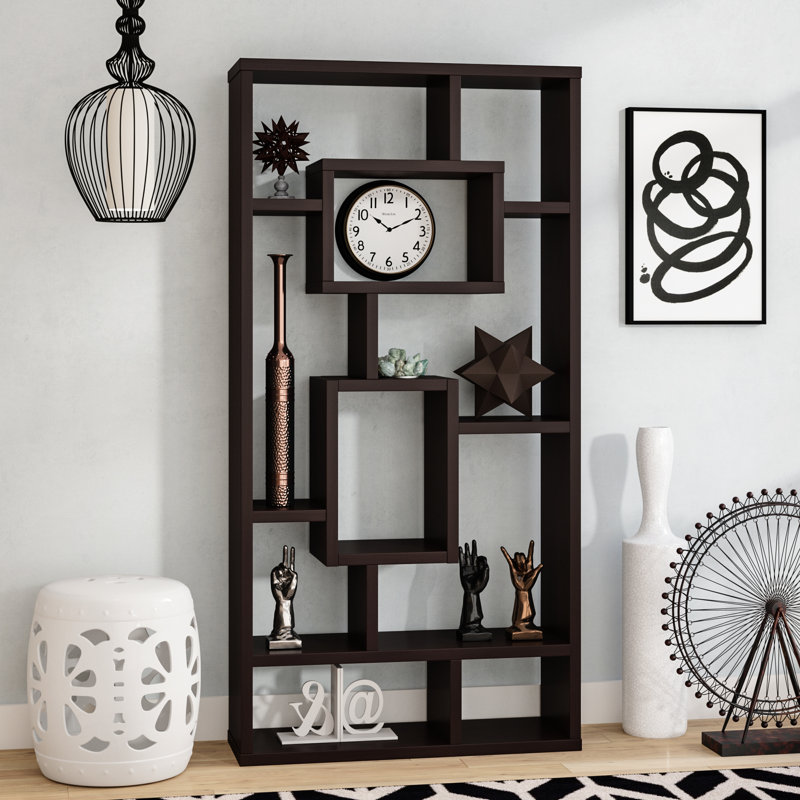 Fantastic Geometric Cubed Rectangular bookcase, Cappuccino, (10 Shelves) 70.75"H x 35.5"W x 11.5"D