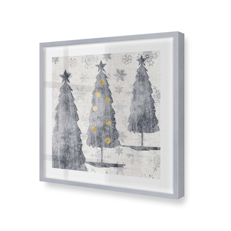 Impression festive des arbres argentés, Cadre simple en chrome poli, bois massif, H 13,75 po x l 13,75 po