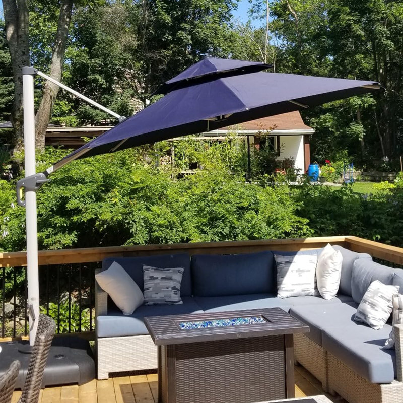 Leeven 3.65m Cantilever Parasol With Base, Navy Blue