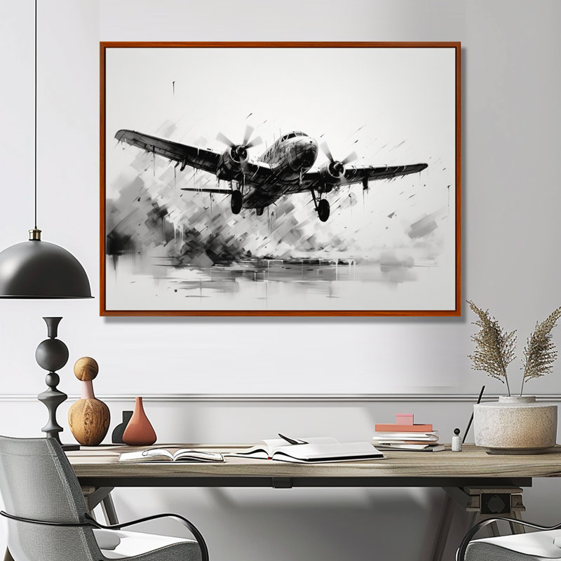 Expressive Plane Airborne - Plane Wall Decor, 34" H x 44" W x 1.5" D, Brown Floater Framed