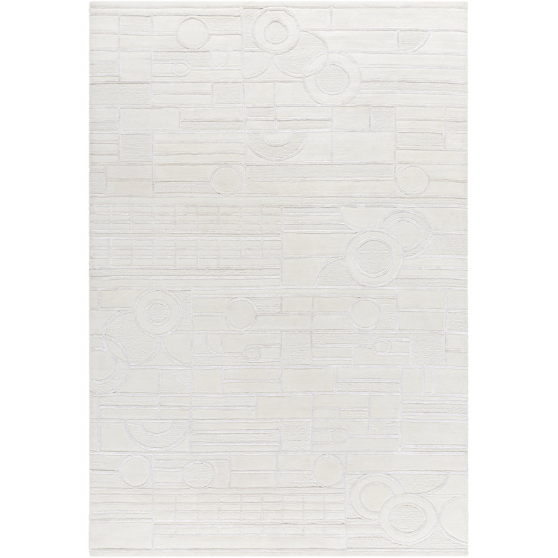 Hand Knotted Wool Geometric Area Rug in Cream, Rectangle 8' x 10'