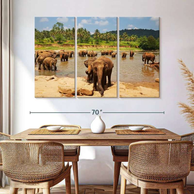 Brampt River Bathing Elephants, 42" H x 65" W