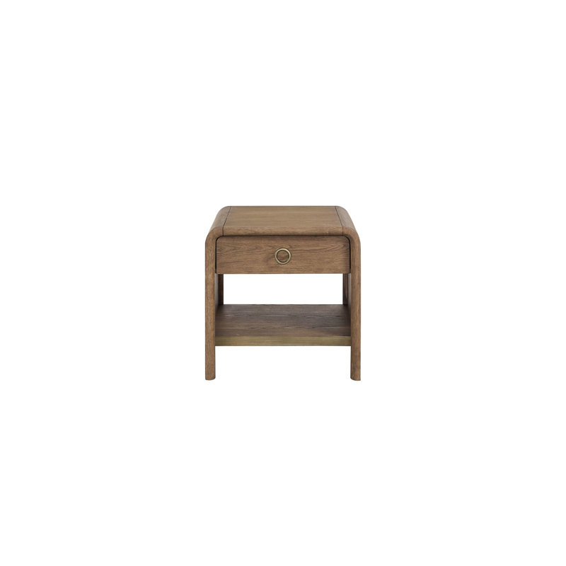Table d'appoint Latte Waterfall, placage, courbes, style moderne et doux, tiroir et tablette de rangement, bois massif, profondeur 61 cm, hauteur 60 cm