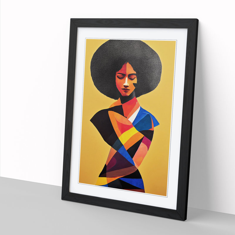 CAN-V0523-2943X Woman With Afro Torn Paper 1 Piece Wrapped Canvas Wall Art, 34cm H x 25cm W x 2cm D, Walnut