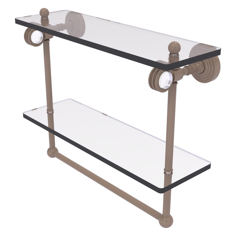 Jarrell 2 Piece Glass Tiered Shelf with Towel Bar, 13" H x 22" W x 5.12" D, Spanish Gold
