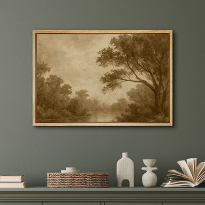 Sepia Woodland Landscape Timeless Vintage Nature Scene – Pictures Framed Canvas Print Wall Art