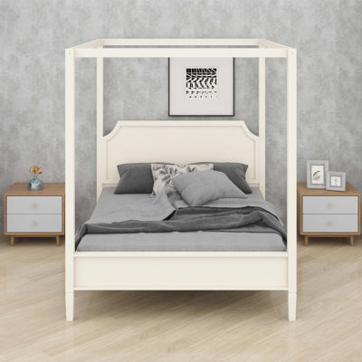 Elegant Wooden Canopy Platform Bed, Built-in Headboard and  Support Legs