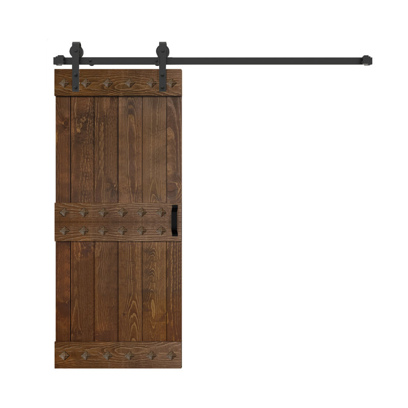 Mid-Century Modern Dark Walnut Solid Wood Barn Door Kit with Matte Black Hardware
