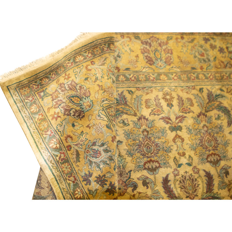 Hand Knotted Wool Area Rug in Gold