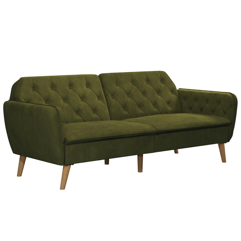 Full / Double 210.8cm Velvet Futon Sofa, Green