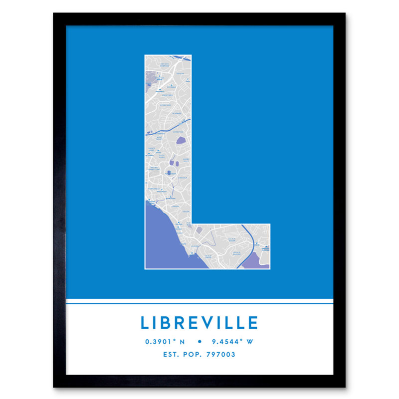 Libreville City Map Libreville Blue by Wee Blue Coo - Single Picture Frame Typography