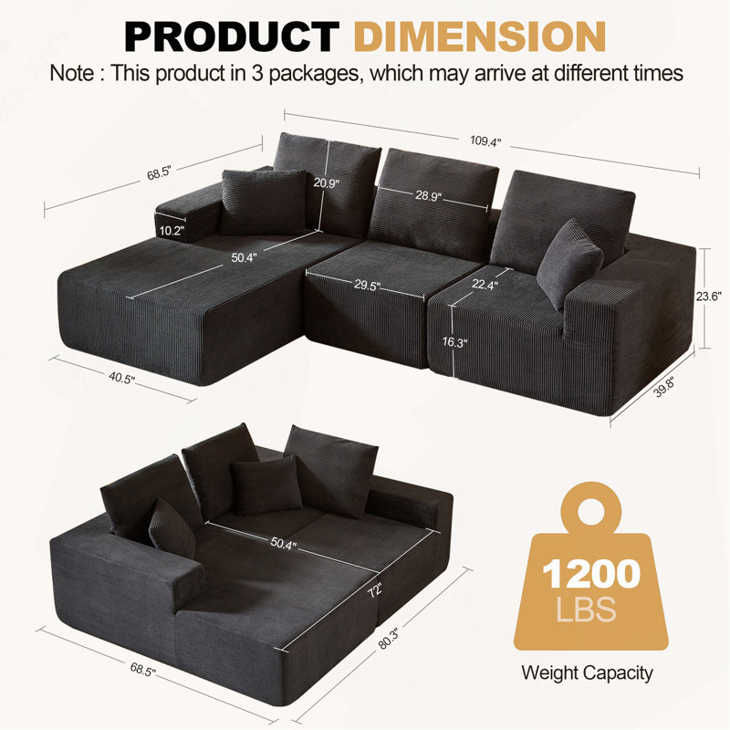 Canapé modulaire modulaire avec méridienne