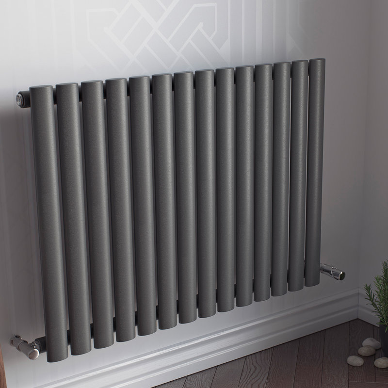 Angela Horizontal Oval Panel Radiators, Grey, 60cm H x 81.6cm W x 9cm D