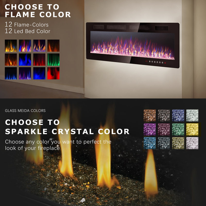Aishe Electric Fireplace, 18.11" H x 72" W x 3.86" D