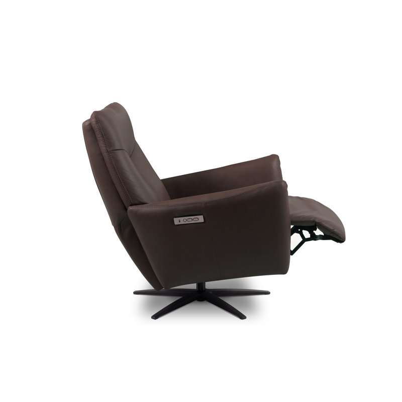 Luxor Genuine Leather Swivel Power Recliner, Brown