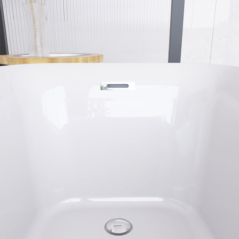 59 In. X 28 In. Freestanding Acrylic Soaking Bathtub In Glossy White With Chrome Reversible Drain