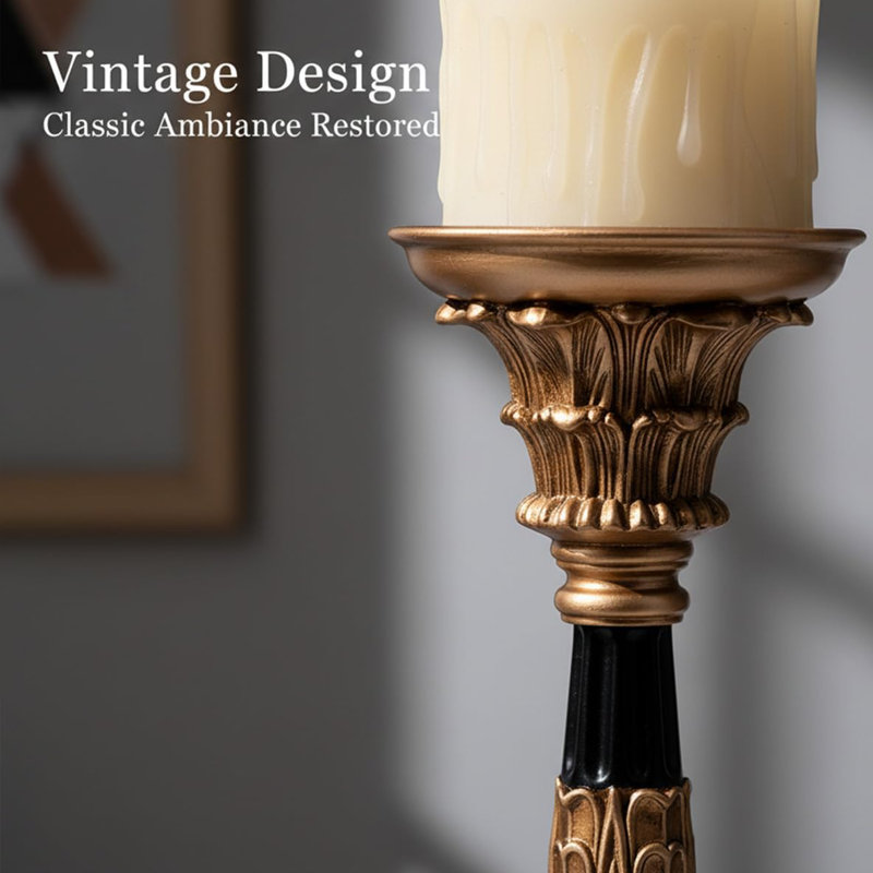 Ensemble de 3 porte-bougies en résine - cadre doré antique avec décorations gravées (9 po, 7,5 po, 6 po)
