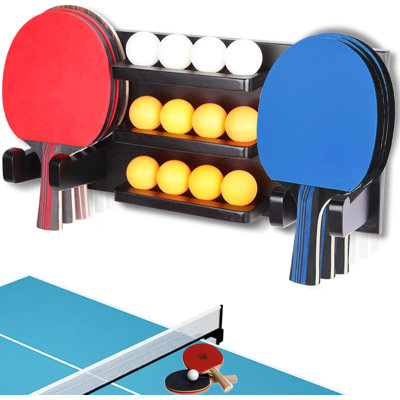 Support de raquette de ping-pong, support de rangement mural pour raquettes de ping-pong pouvant contenir 8 raquettes et 12 balles, noir