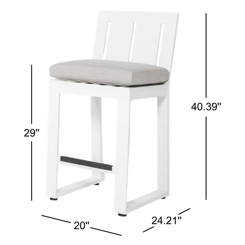 Tabouret de bar avec coussin Camela, Tabouret de bar (siège d'une hauteur de 30 po), Argent coulé Sunbrella®