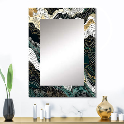 Exploration des lignes abstraites III - dessin au trait, miroir unique vert, grand art mural