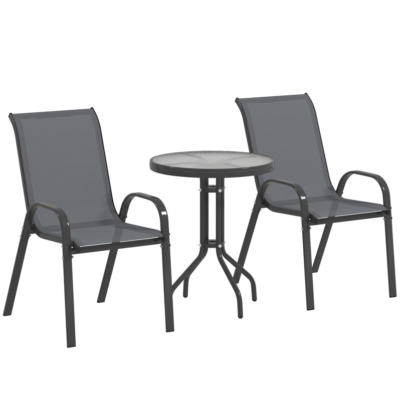 Round 3 - Piece 2 - Person 60Cm L Outdoor Bistro Set, Black/Dark Grey