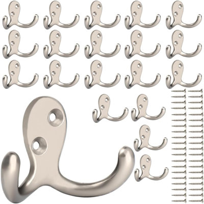 20 Pack Heavy Duty Coat Hooks Wall Mounted With 40 Screws Wall Hooks Retro Double Prong Hooks Utility Hooks For Coat, Scarf, Bag, Towel, Key, Cap, Cup, Hat
