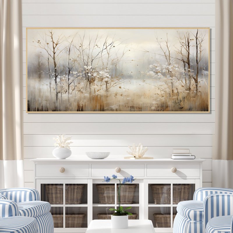 «Winter Meadow View calmness II», impressions sur toile Meadow, H 28 po x l 60 po, Reproduction avec cadre flottant, Brun