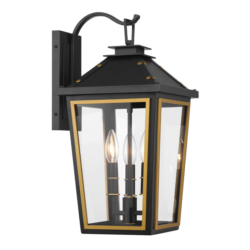 Michalena Matte Black + Textured Gold Outdoor Lighting, 19.50" H x 9.50" W x 11.50" D