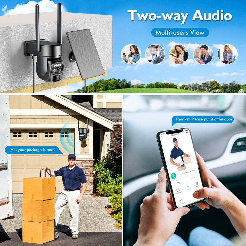 10X Zoom 360-Degree Low-Power Solar Panel Battery 2K FHD Wifi With Spotlight Alarm, Motion Detection, Colour Night Vision, Two-Way Audio And IP66.