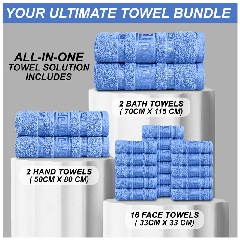 20-Piece Luxury Cotton Towel Set | Soft, Cosy Family Bale Set with 2 Bath, 2 Hand, 16 Face Towels for Ultimate Comfort, Blue