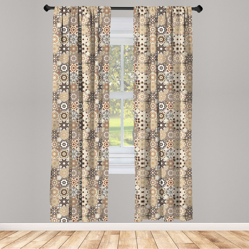 East Urban Home Eastern 4-Panel Curtains, Octagonal Retro Style, Dark Brown Pale Brown, 56" W x 84" L