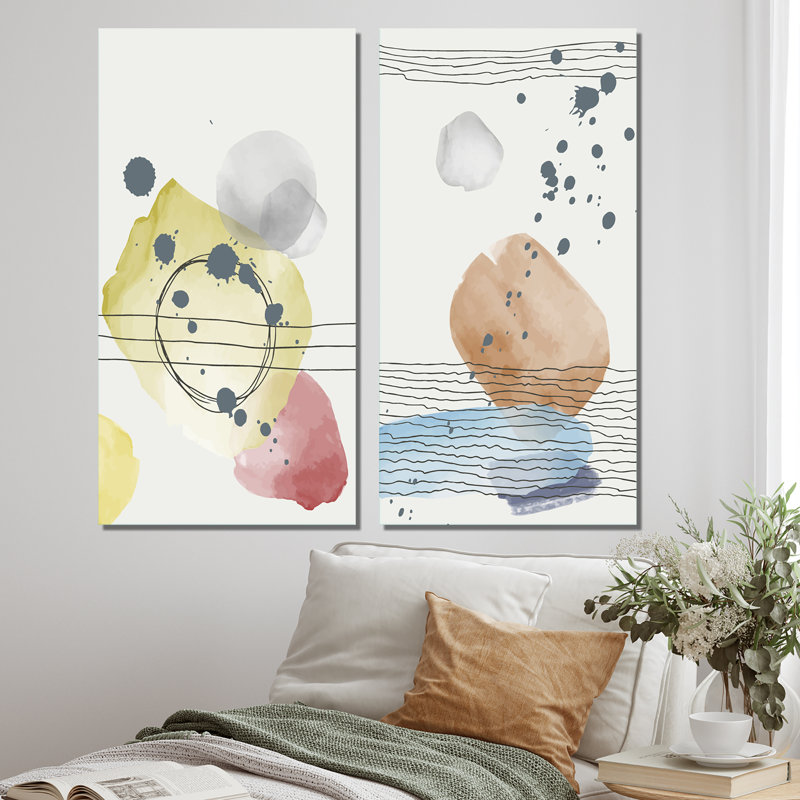 «Trendy Abstracts with Vibrant Organic Shapes I», ensemble de 2 peintures, Toile tendue, H 40 po x l 40 po x P 1,5 po