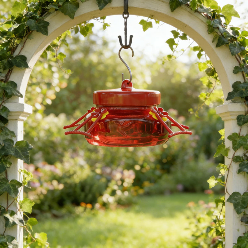 Ensemble de 2 mangeoires à colibri en verre avec 4 ports d'alimentation pour fleurs, pot Mason pour suspendre à l'extérieur, facile à nettoyer et à remplir