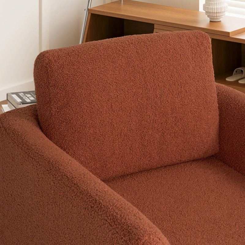 Fauteuil d'appoint pivotant rembourré à accoudoirs évasés, Polyester rouge brique