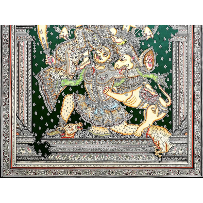 Devi Durga tuant la peinture de Mahishasura Patachitra | Décoration murale