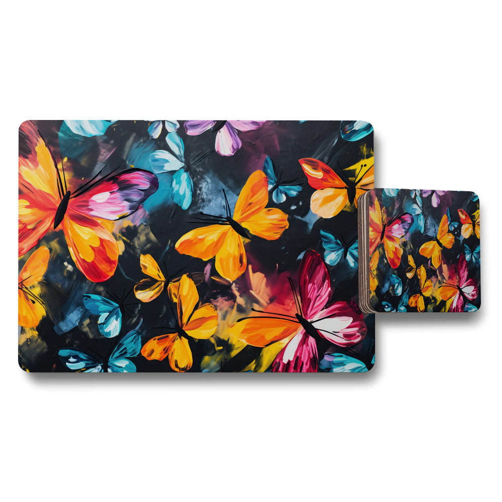 Colorful Butterfly Placemat and Coaster Set with Vibrant Wings
