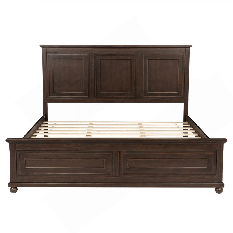 Très grand lit avec tête de lit haute, lit en bois de pin avec cadre de lit renforcé, brun riche