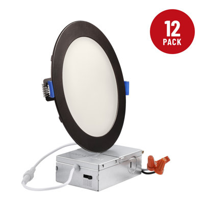 6" 5CCT Thin LED Recessed Lighting with J-Box, Dimmable Aluminum Slim LED Canless Downlight, CRI 90, Oil Rubbed Bronze
