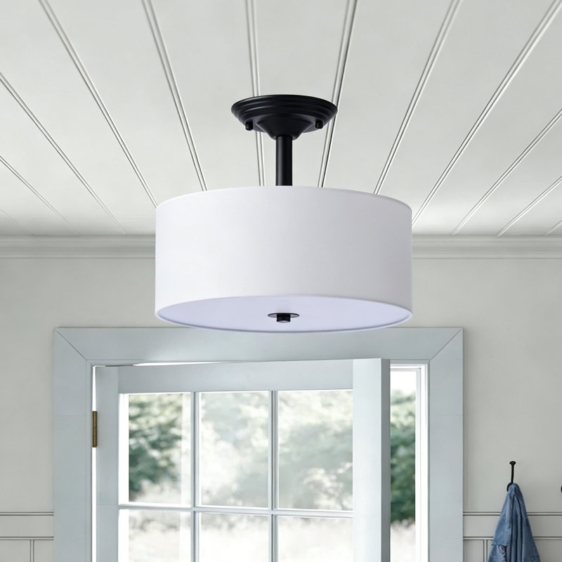 Plafonnier semi-encastré en tissu 13 po, Noir mat
